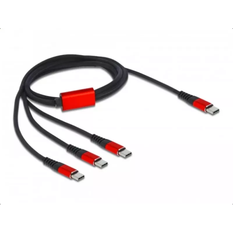 USB laadimiskaabel DeLOCK 3-in-1 USB USB-C kuni 3x USB USB-C 1 m must/punane