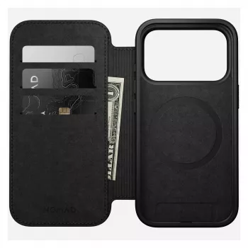 Mobiiltelefoni nahast foliokaas Nomad Modern Leather Folio Cover iPhone 17 Pro jaoks, 16 cm (6,3 tolli), must, 4 kaarditaskuga