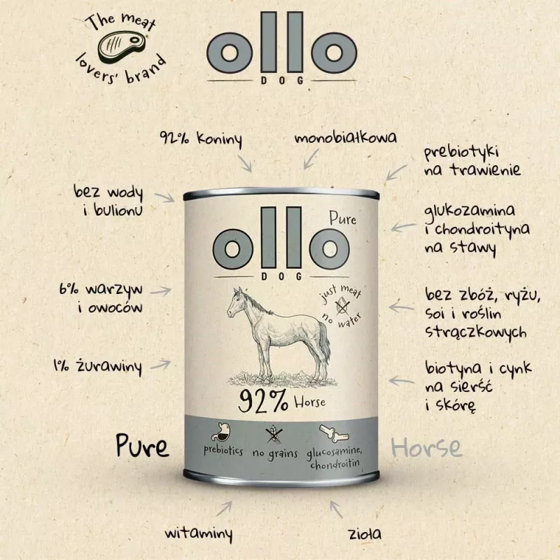 OLLO Pure Horse - märg koeratoit - 400g