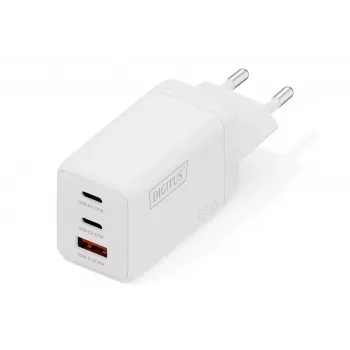Seinalaadija DIGITUS DA-10303 67W GaN, 2× USB-C + 1× USB-A, 100–240V, valge