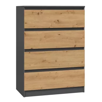 Kummut Top e Shop M4 ANTRACYT/ARTISAN — 4 sahtlit, antratsiit ja tamm, 700×400×970 mm, puitlaastplaat