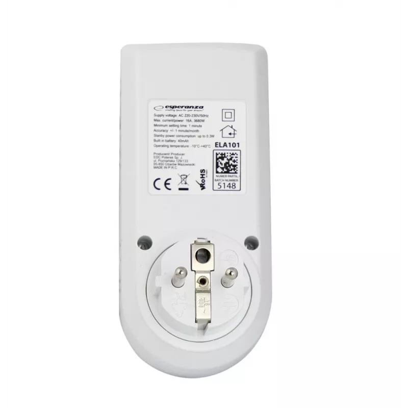 Loendustaimer ESPERANZA ELA101 — 99-minutiline taimer, LCD-ekraan, 230 V AC, 16 A