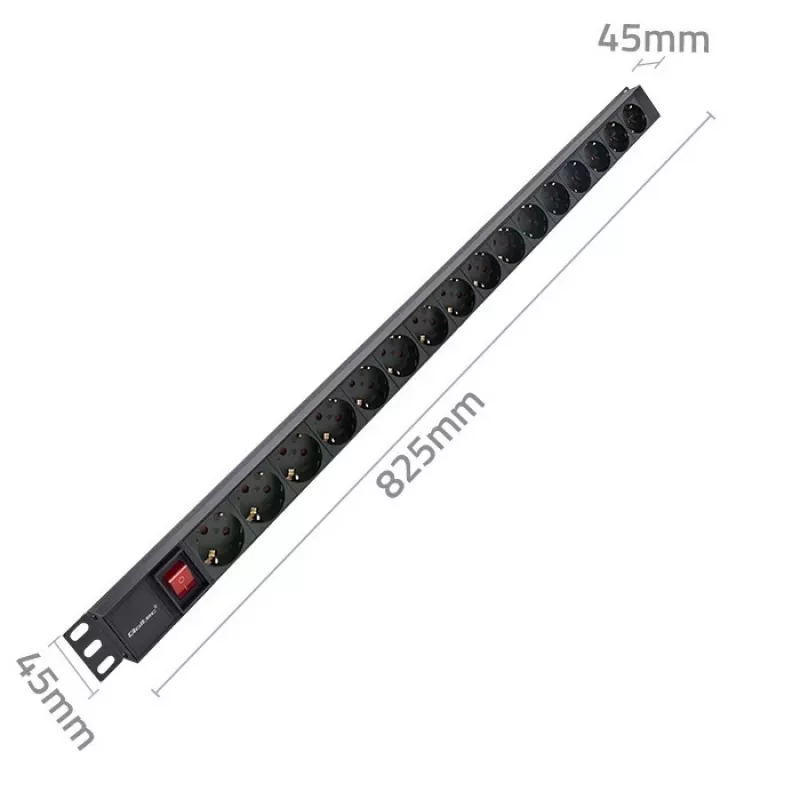 Qoltec Aluminum PDU for RACK | 16A | 16 x Schuko | Vertical | 1.8m