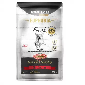 Kuiv koeratoit BIOFEED Euphoria Fresh Meat Adult sealiha ja veiselihaga XS/S 0,5 kg väikestele tõugudele
