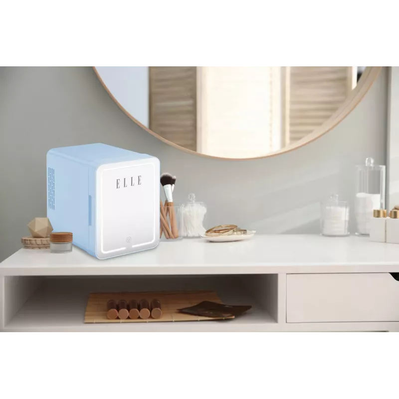 Mini külmik LED-meigipeegliga Elle 4L sinine — isiklik kosmeetikakülmik