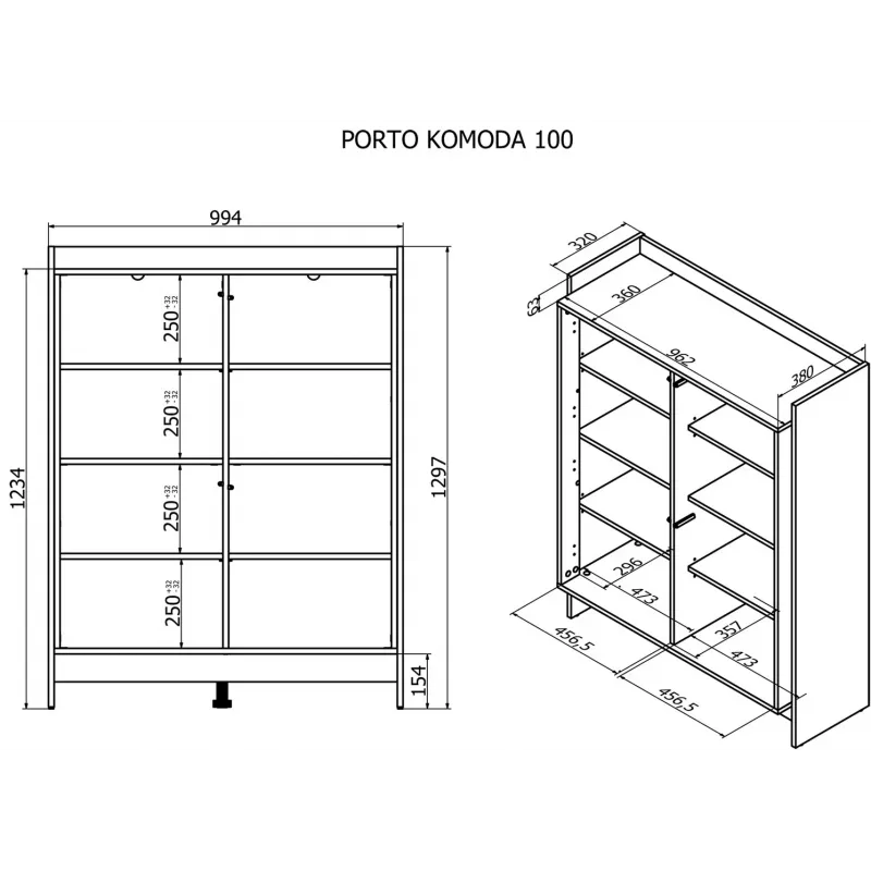 Cama PORTO kummut 100x38x130 tamm/must