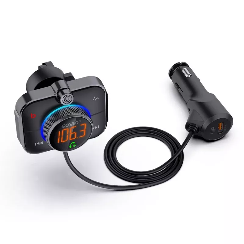 FM-saatja SAVIO TR-14 Bluetooth USB, FM 87,6–107,9 MHz, MicroSD, USB-C, 12 V autotoide