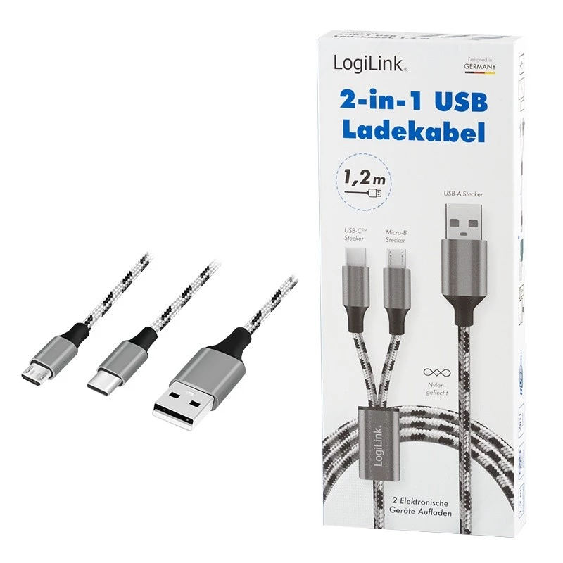 LogiLink CU0202 USB-kaabel USB 2.0 1,2 m USB A USB C/Micro-USB A hall