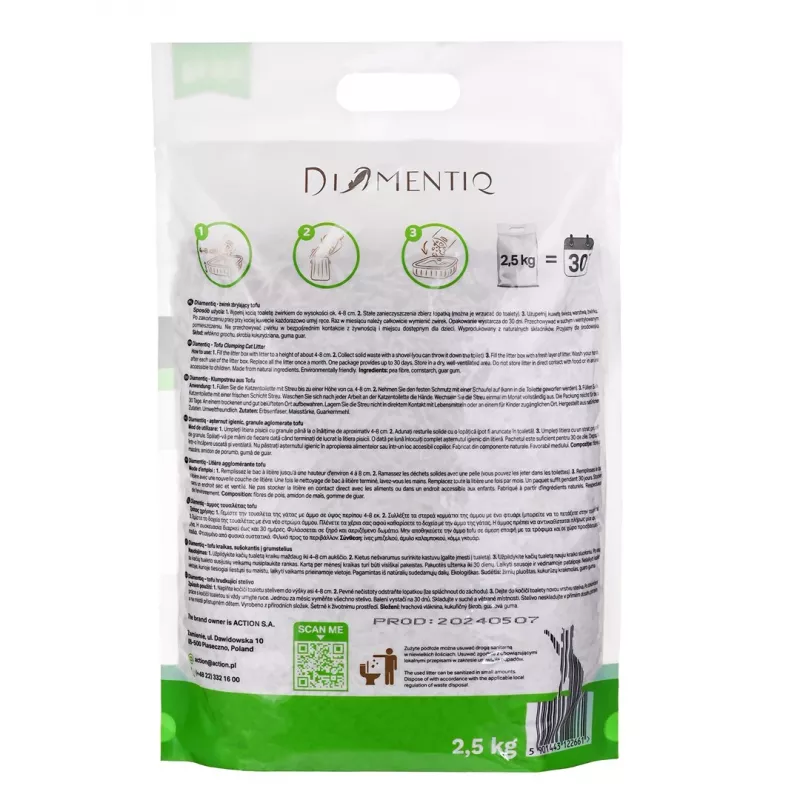 DIAMENTIQ Tofu Neutral Ultra kleepuv - taimne kassiliiv - 2.5 kg