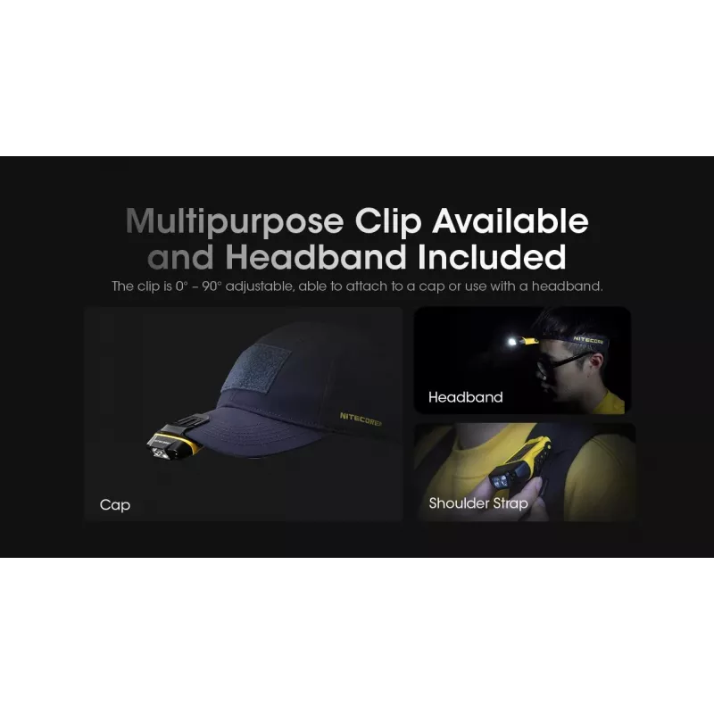 Peavõru taskulamp Nitecore NU11 — 150 lm, IPX5, USB laetav, 41 g, kollane/must