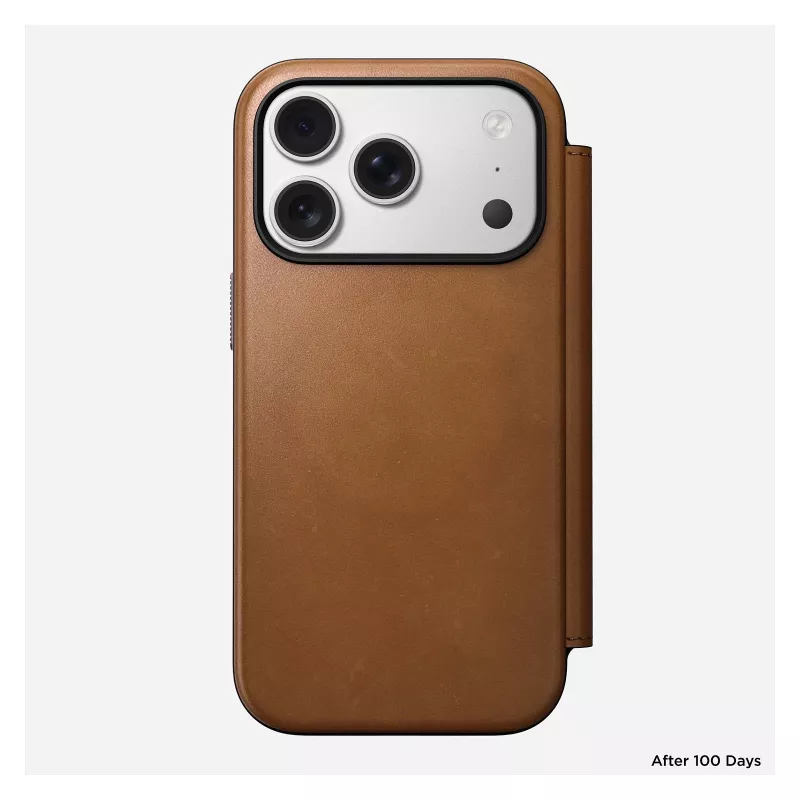 Folio-telefonikott Nomad Modern Leather Folio iPhone 17 Pro jaoks, nahk + alumiinium, 6,3 tolli (16 cm), Tan, 3 kaarditaskut