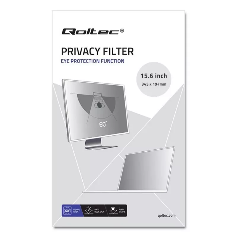Privaatsusfilter sülearvutile QOLTEC 51052 — 15,6 tolli (39,6 cm), 16:9, läbipaistev, 345,4×194,3 mm