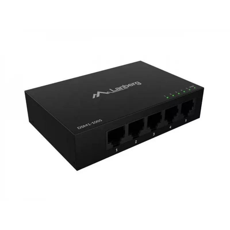 Võrgukommutaator LANBERG DSM1-1005 5x 1 Gb/s haldamata töölaua, metallkorpuses, 12V