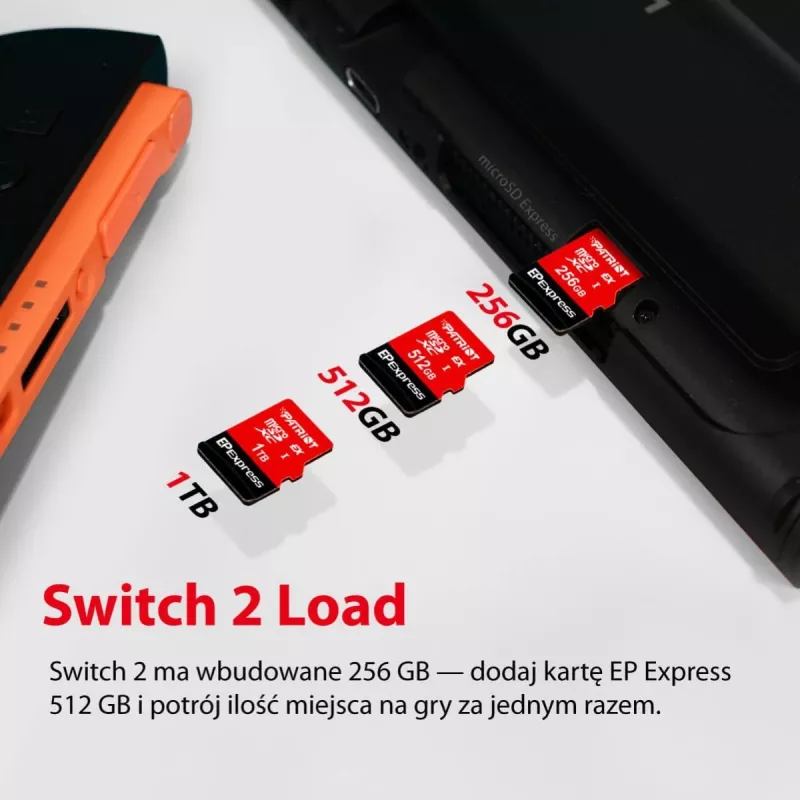 MicroSDXC mälukaart PATRIOT PEF512GEPEXMCX 512 GB UHS-I U3 V30 Class 10, lugemine 800 MB/s, kirjutamine 600 MB/s, kirjutuskaitse lüliti