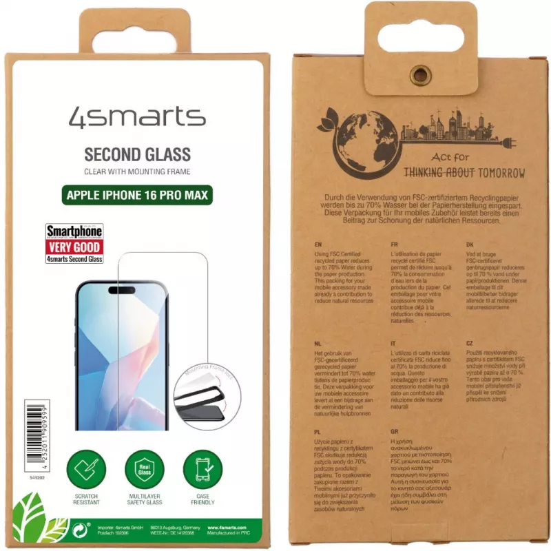 Ekraanikaitse 4smarts 541202 iPhone 16 Pro Max karastatud klaas
