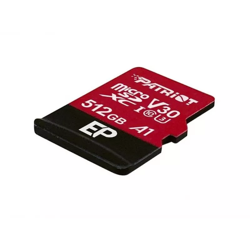 MicroSDXC-mälukaart PATRIOT 512 GB UHS‑I U3 V30 Class 10, lugemiskiirus kuni 90 MB/s, adapter kaasas