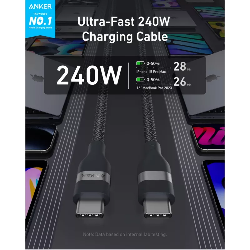 USB-C kuni USB-C kaabel Anker A82E2 — USB 2.0, 1,8 m, must