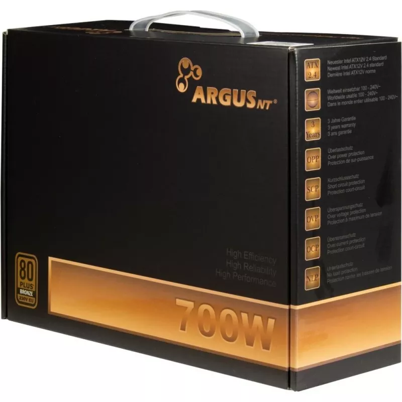 INTER-TECH ArgusNT BPS-700 toiteplokk 120mm ventilaator aktiivne PFC 6xSATA 4x PCI-E 6+2 2x 4+4pin 80+ Bronze 230V EL (88882179)