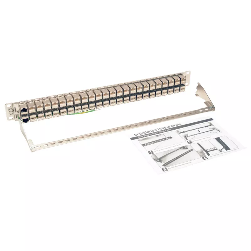 Tripp N254-048-SH-6A 48 porti 1 HE racki paigaldus varjestatud Cat6a STP läbivoolu paigalduspaneel - RJ45 Ethernet - TAA - 10 Gigabit Ethernet - RJ-45 - Cat6a - Hõbe - Valge - Rackeinb