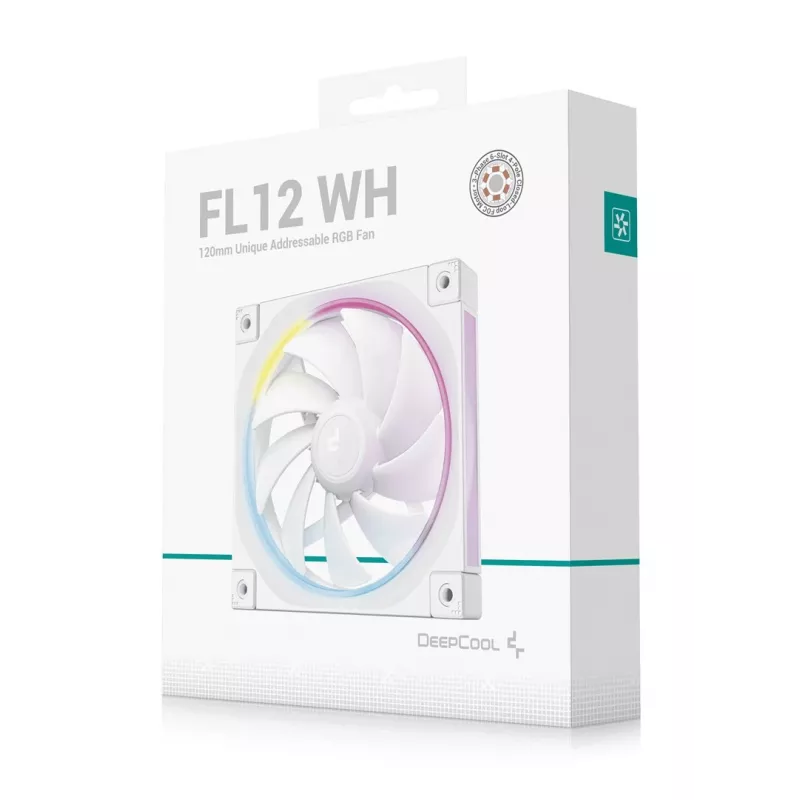 120 mm valge arvutikorpuse ventilaator DeepCool FL12 WH, 2150 RPM, PWM, 55 CFM, 32 dB, FDB, 4-pin