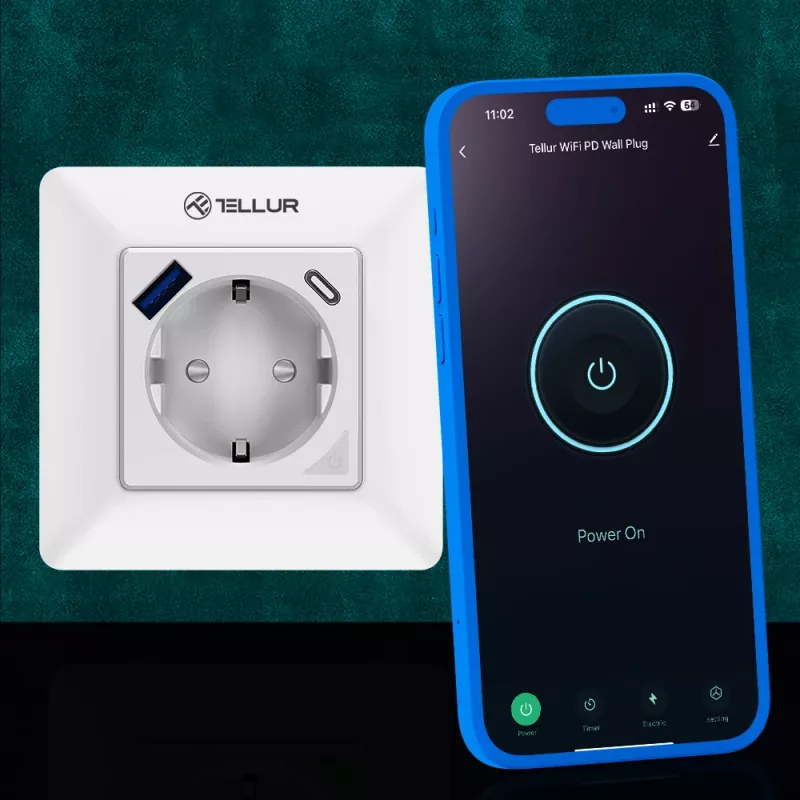 Tellur TLL331531 nutikas WiFi seinapistik — 3600 W, 16 A, WiFi-kaugjuhtimine