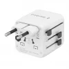 Universaalne reisiadapter GEMBIRD TPA-INT-01-W — sisend 100–250 V, G-tüüpi pistik, kompaktsed mõõtmed 84×56×85 mm