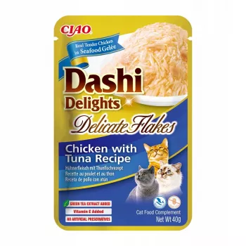 Niisked kassimaiused INABA Dashi Delights Delicate Flakes Chicken with Tuna 40 g kotike