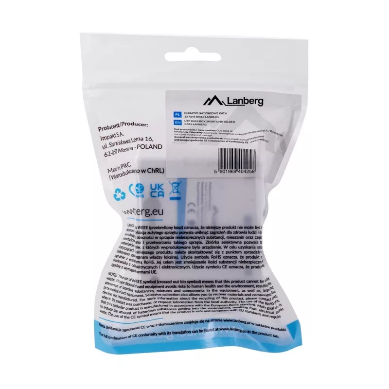 LANBERG Outlet Box RJ-45 Cat6 OU6-0002-W valge, 2 pesa, 30×54×57 mm