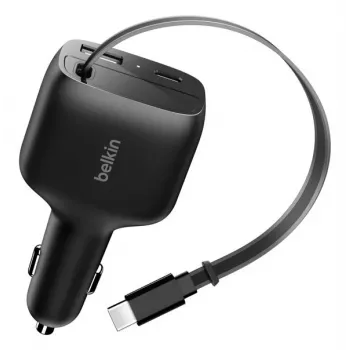 Belkin 75W 2-pordiline sissetõmmatava USB-C kaabliga auto - Kaabel (CCC001HQBK)