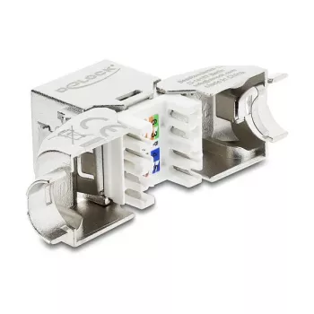 DELOCK Keystone-moodul RJ45 pesa LSA-le Cat.6A tööriistavaba 45° nurgaga varjestatud metallist riiviga