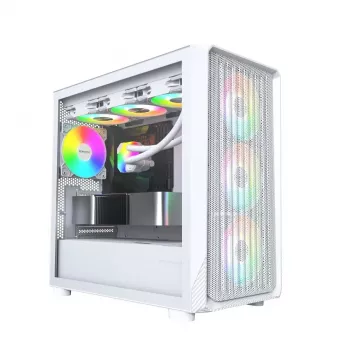 PC-korpus Montech X5M (W) Micro Tower, valge — Micro-ATX/Mini-ITX, toetab ATX-toiteplokki, 3x120 mm ees, 1x120 mm taga, 2x3,5 tolli sahtlit, 4x2,5 tolli sahtlit