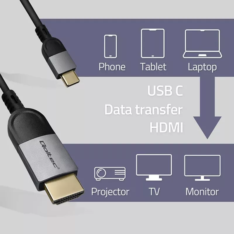 USB-C-lt HDMI-le kaabel QOLTEC 50438 — 2 m, 4K 60Hz