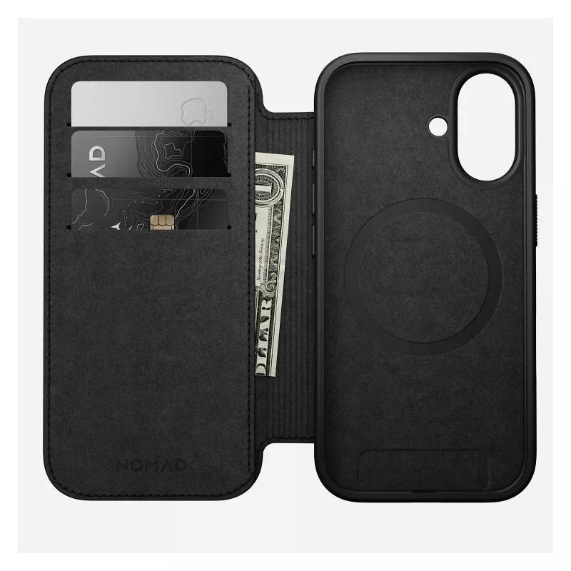Folio-telefonikott Nomad Modern Leather Folio Apple'ile, mahutab kuni 16 cm (6,3 tolli) ekraane, must