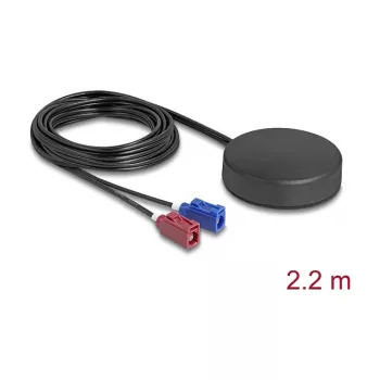Väline ümbritsev katuseantenn DELOCK 4G GNSS FAKRA C + FAKRA D 2 dBi / 28 dB 2,2 m RG-174 must