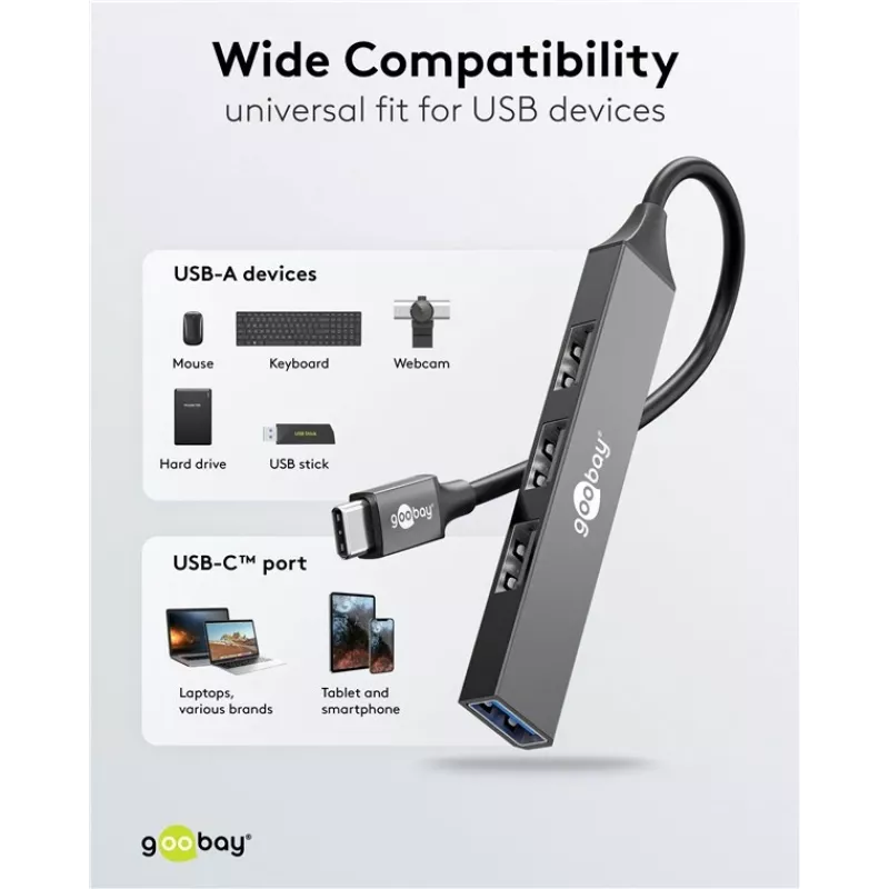 Goobay Slim 4-Port USB-Hub, USB-C™ USB-A-le, USB 3.2 (74457)