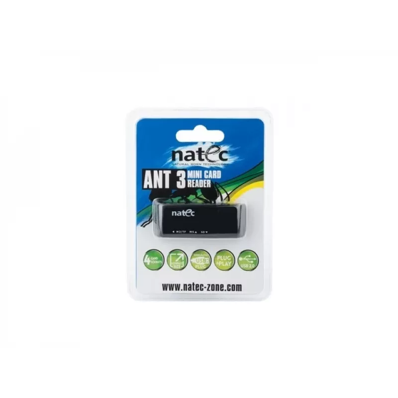 Natec MINI ANT 3 USB 2.0 kaardilugeja (SD, SDHC, MMC, M2, microSD), must (NCZ-0560)