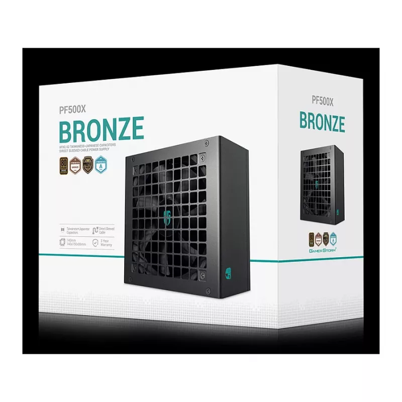 Toiteplokk DeepCool PF500X 500 W, ATX, 80 PLUS Bronze, 120 mm ventilaator, 24-pin MB, 6×SATA, 2×PCIe