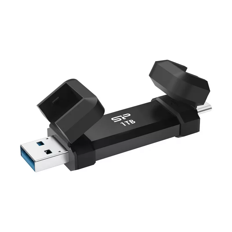 USB-mälupulk Silicon Power DS72 1 TB, USB 3.2 Gen 2 Type-A / USB-C, alumiinium-kummist korpus, must