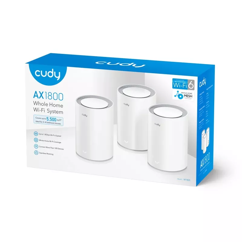 Cudy M1800 3-paki Dual-band (2.4 GHz / 5 GHz) Wi-Fi 6 (802.11ax) valge 1 sisemine