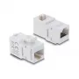 Keystone-pistikupesa DELOCK RJ45 emane-emane Cat.6A 90° nurga all UTP valge, lame 16.9×33.1×19.9 mm