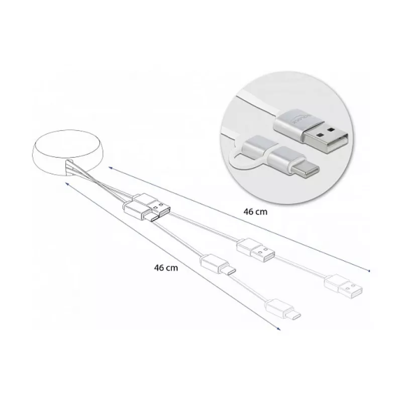Sissetõmmatav kaabel DeLOCK USB 2.0 2-in-1 Type-A – Micro-B ja USB-C™