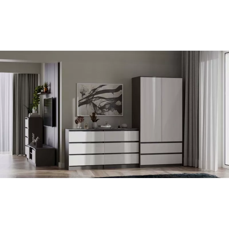Rõivakapp top e shop MALWA SS-90, 90×180×50 cm, antratsiitkarkass, valged hingedega uksed, 2 sahtlit, laminaat 16 mm