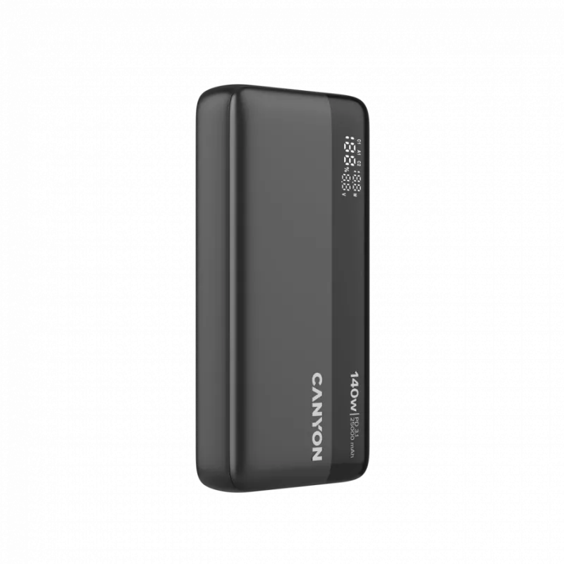 CANYON Power Bank PB-240, 25000mAh PD140W ekraaniga toitepank, mõõtmed 160,0x82x27 mm, kaal 508±10 g, tumehall