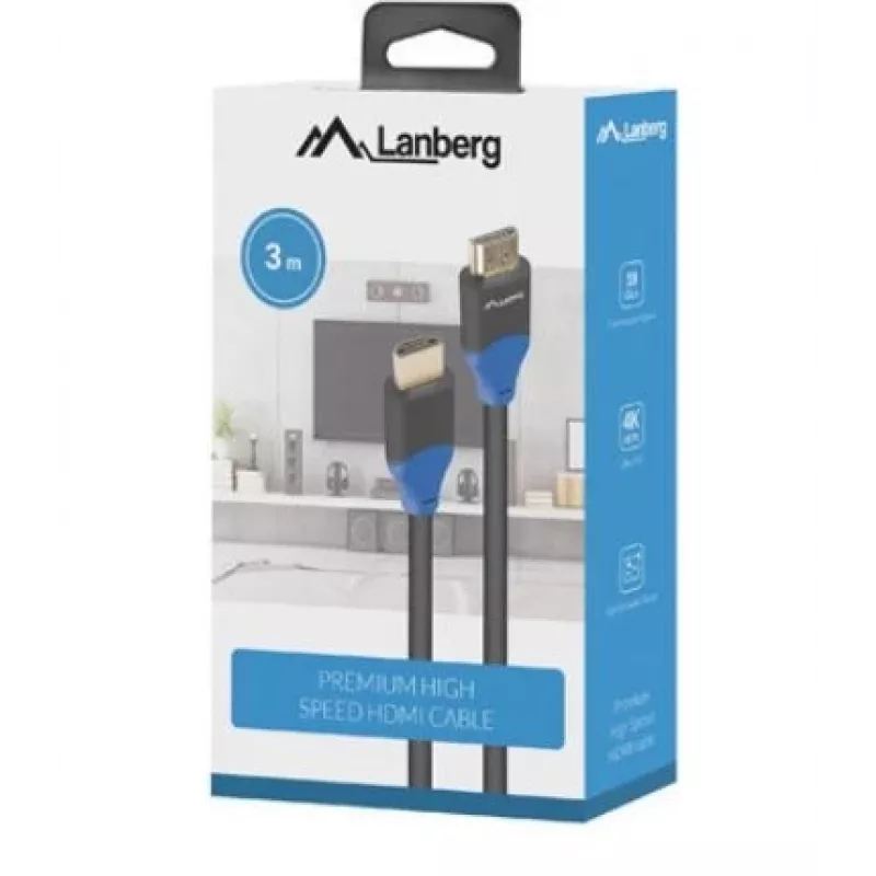 HDMI-kaabel Lanberg CA-HDMI-15CU-0030-BK 3m HDMI tüüp A-pistik 18 Gbit/s