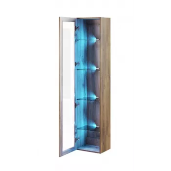 Vitriin Cama Meble VIGO 180 — seinale paigaldatav klaasvitriin, 1800×400×300 mm, wotan tamme