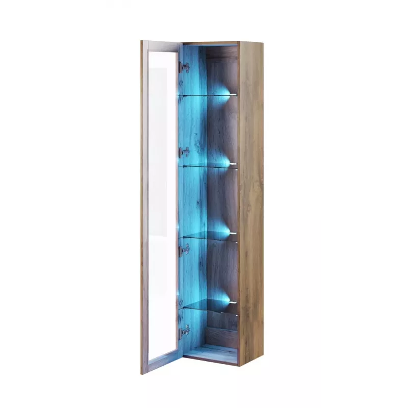 Vitriin Cama Meble VIGO 180 — seinale paigaldatav klaasvitriin, 1800×400×300 mm, wotan tamme