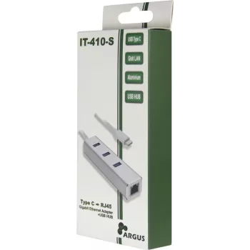 Inter-Tech Argus IT-410-S - USB 3.2 Gen 1 (3.1 Gen 1) Type-C - RJ-45 - USB 3.2 Gen 1 (3.1 Gen 1) Type-A - Hall - Alumiinium - LAN - USB - Gigabit Ethernet (88885472)
