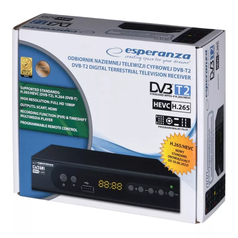Dekoder Tuner TV DVB-T2 Hevc H.265 kaabel HDMI