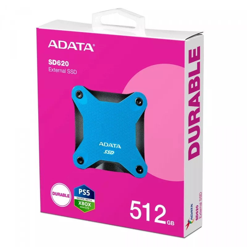 Väline SSD ADATA SD620 512 GB, USB 3.2 Gen 2 Micro-USB B, sinine, silikoonkest, põrutuskindel