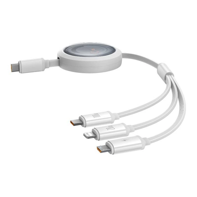Kiirlaadimiskaabel 3in1 Baseus Free2Draw USB-C – USB-C/Lightning/Micro 100W, 1,1 m (valge)